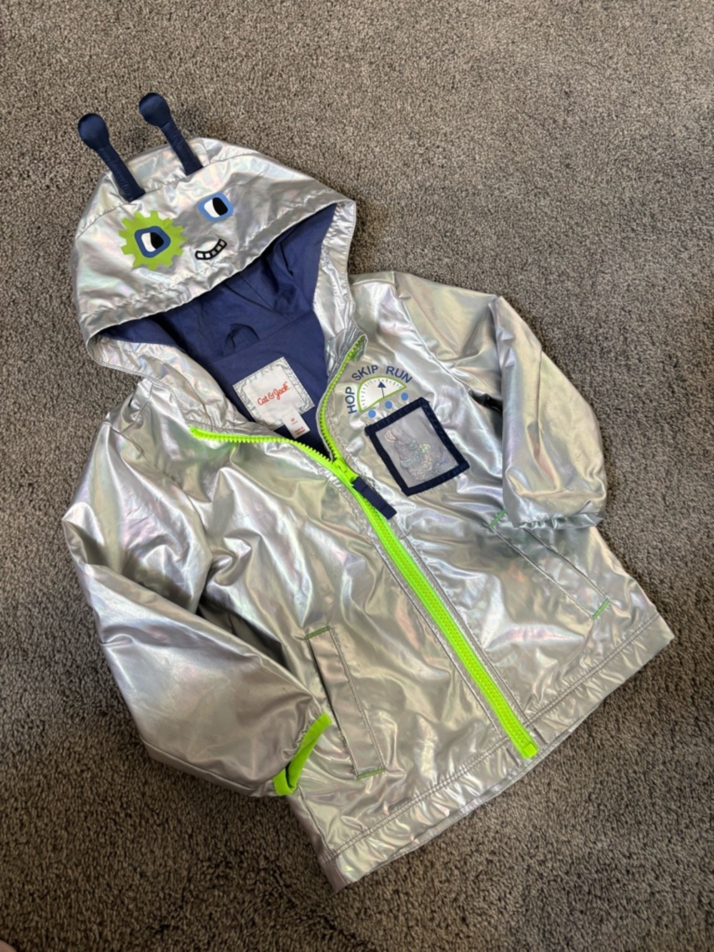 CAT AND JACK - Silver Reflective Kids' Hooded Robot Costume Jacket Neon Green